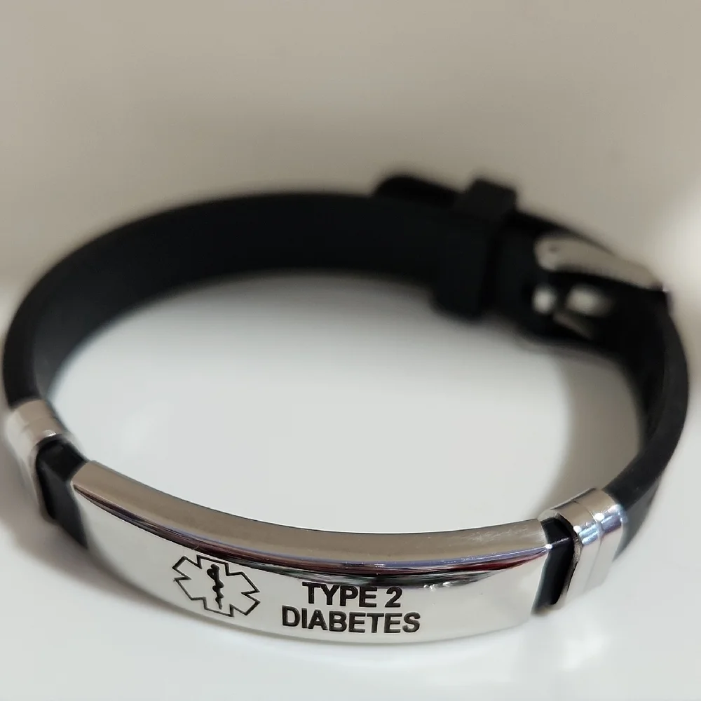 Medical Alert ID Bracelet Laser Engraved Type 2 Diabetes